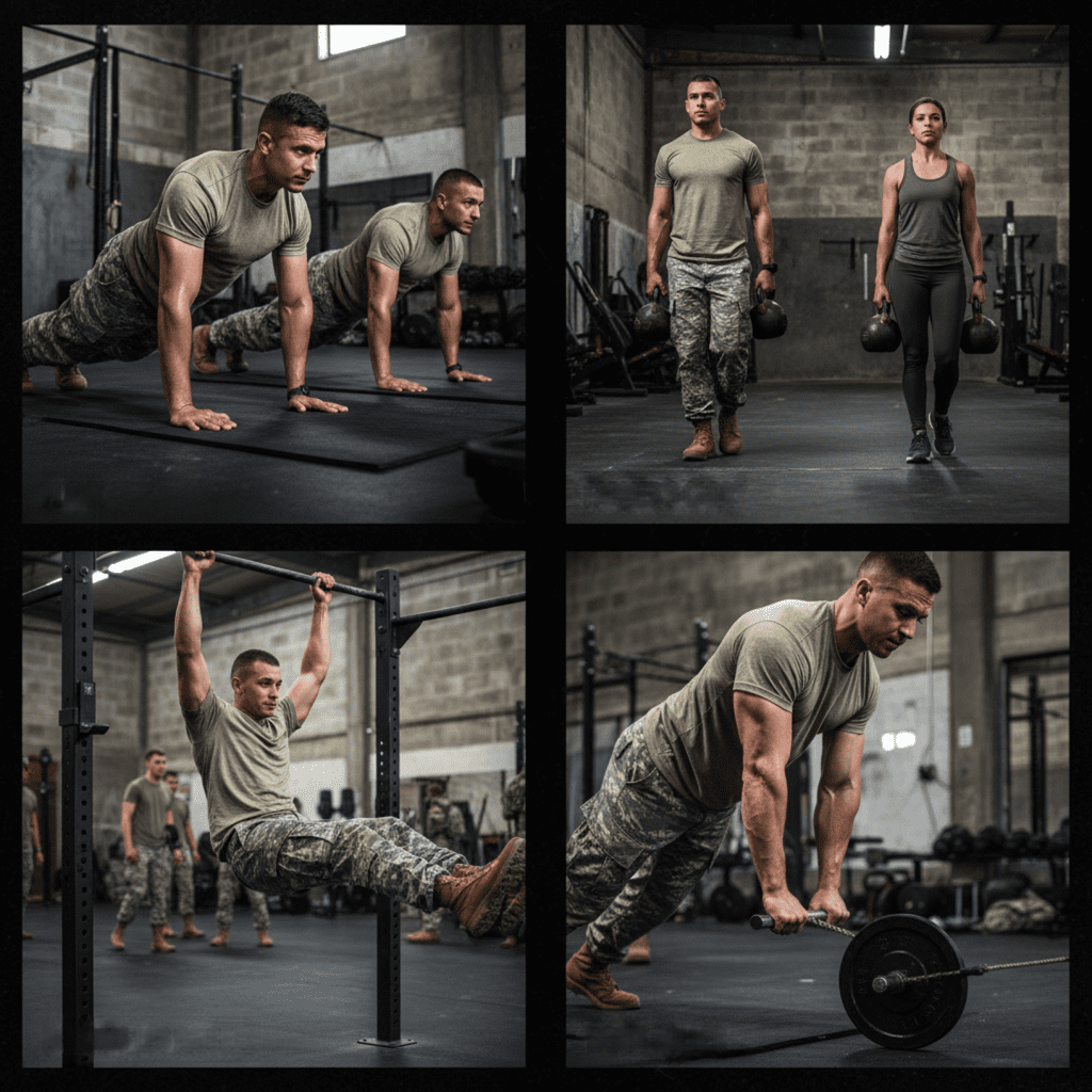 Soldiers training core and grip strength for ACFT deadlift improvement.