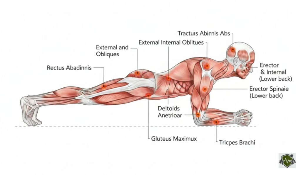 High-detail fitness photography of a U.S. Army soldier demonstrating the correct forearm position for an ACFT Plank.