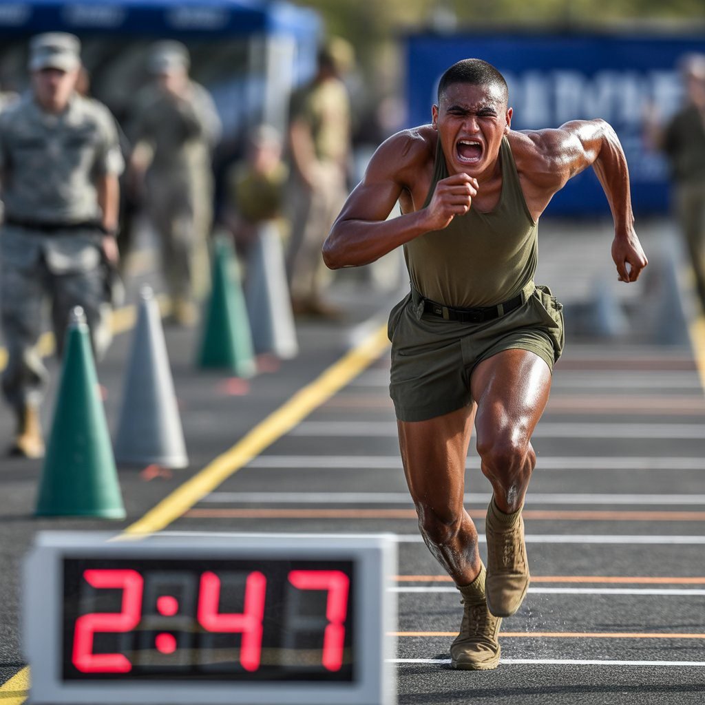 Soldier completing final sprint of ACFT Sprint-Drag-Carry event