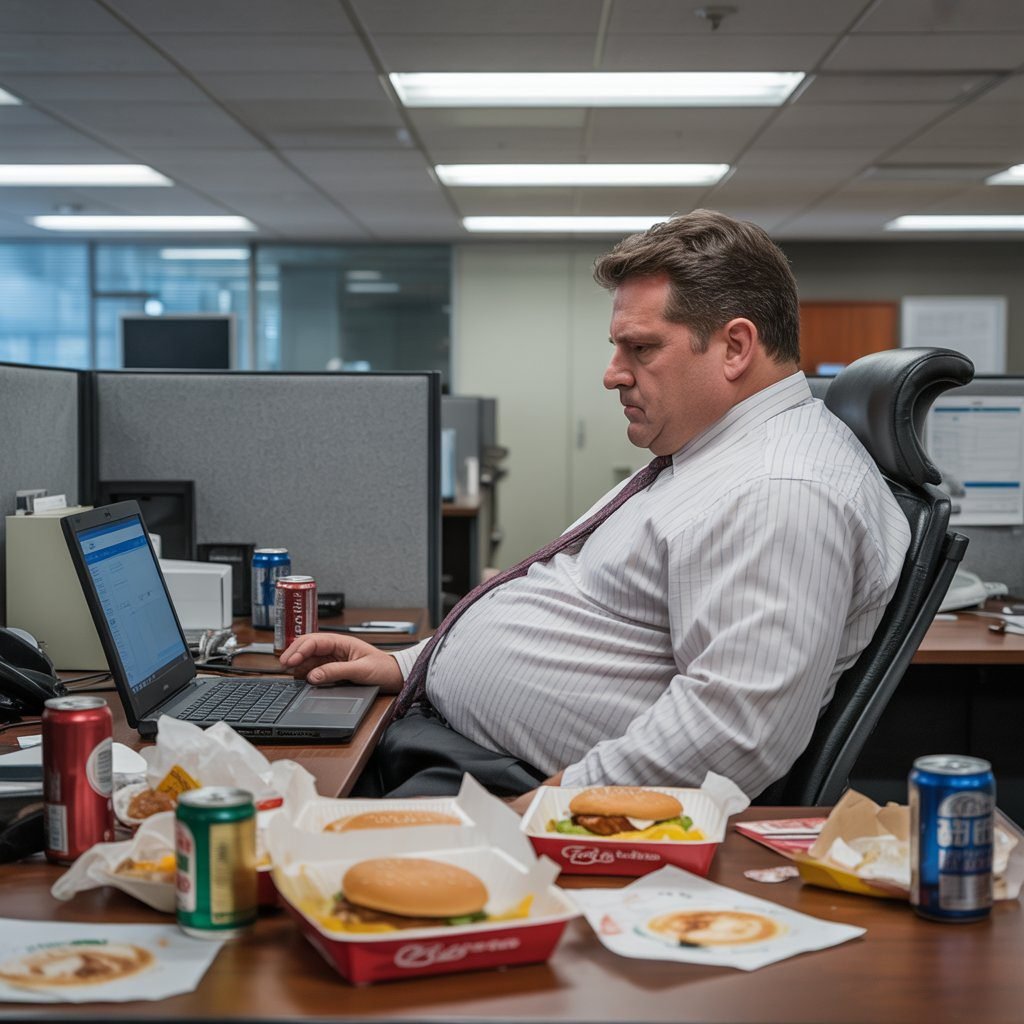 Sedentary lifestyle contributing to fat man belly and abdominal fat