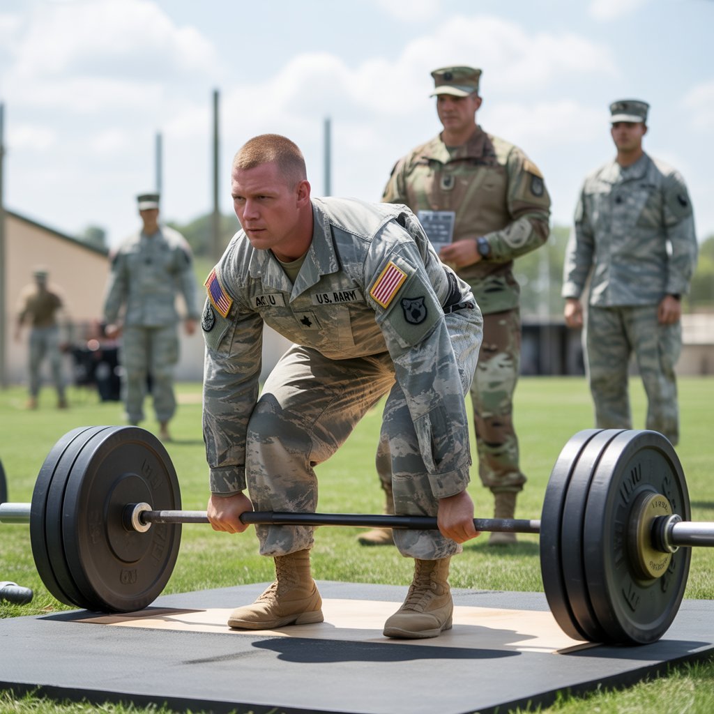 Army soldier performing AFT deadlift for promotion points 2026