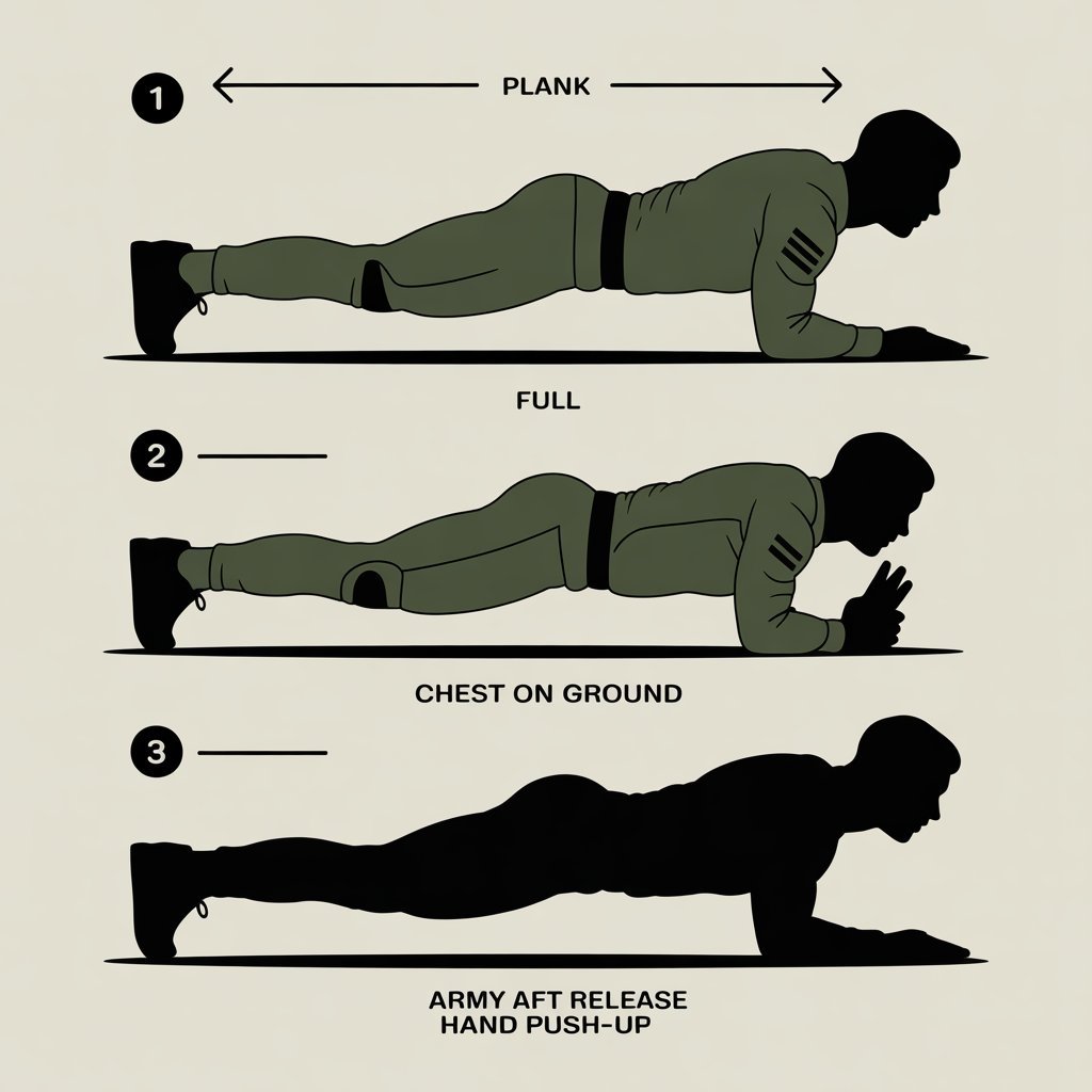Three-phase diagram showing correct AFT release hand push-up technique...